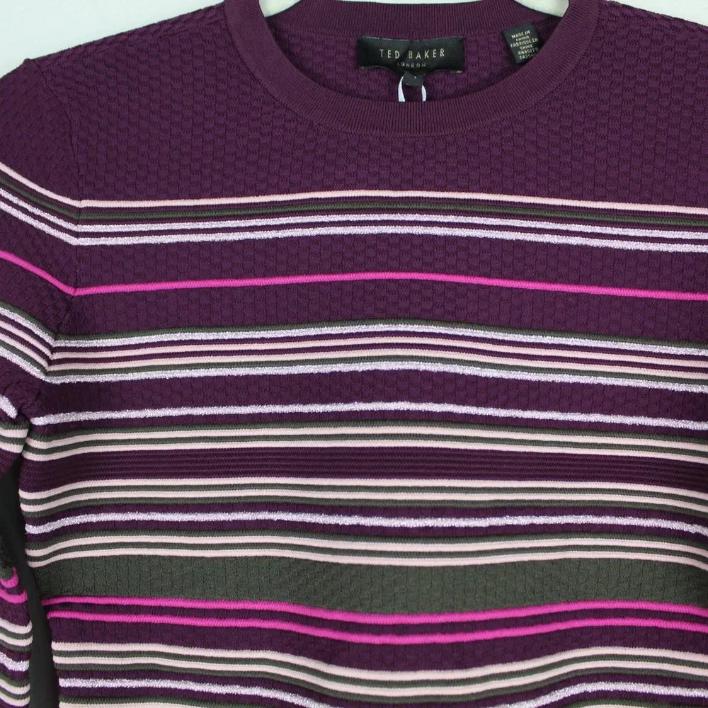 NWT TED BAKER LONDON Stripe Crew Neck Peplum Sweater - Picture 7 of 8